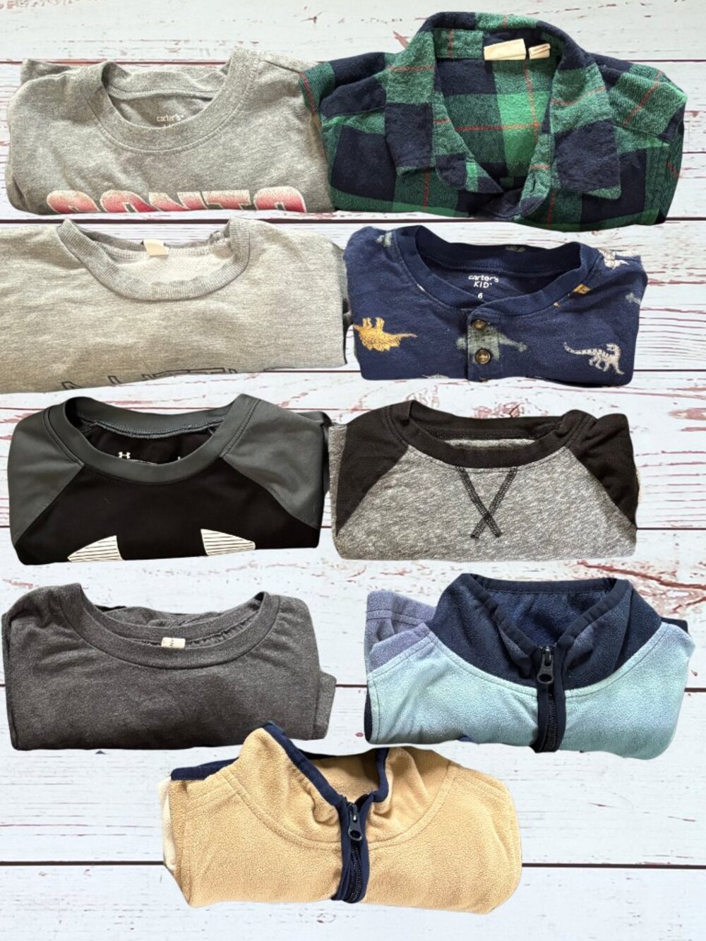 Boys Size 6 Long Sleeve Shirt Bundle | Under Armour, Carter’s & Flannel Lot of 9